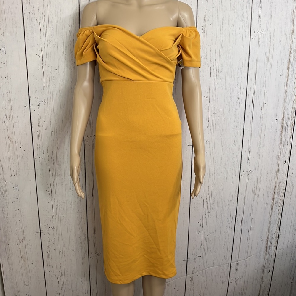 NWT TopShop Off Shoulder Bodycon Dress Golden Polyester Spandex Blend Size 4